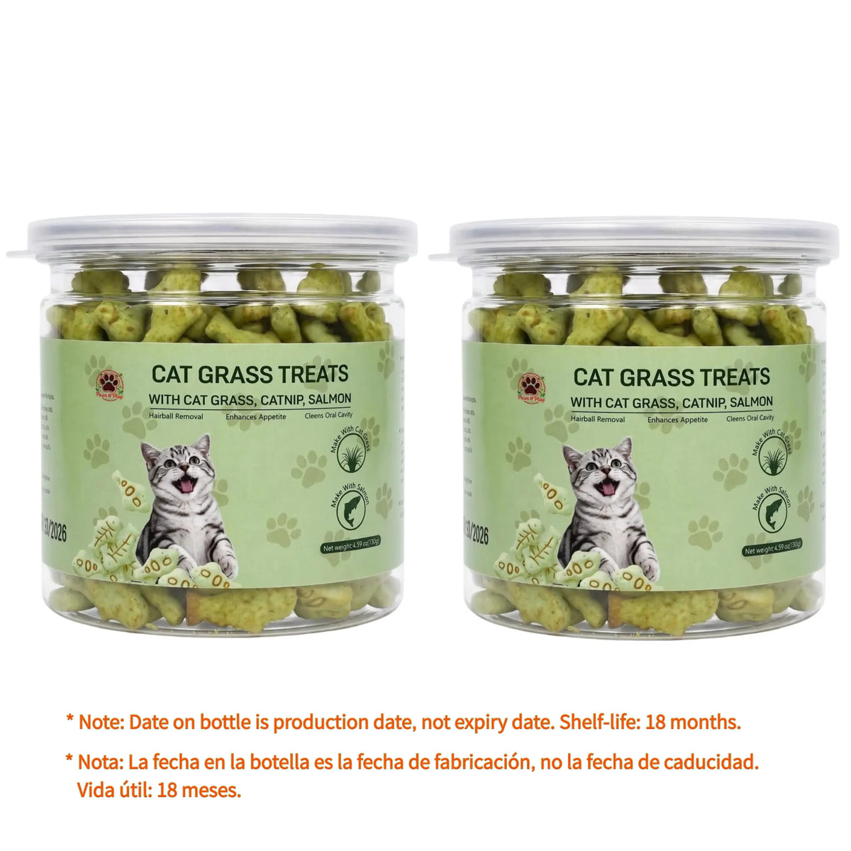 Freeze-Dried Salmon Cat Grass Treats - Fish-Shaped Hairball Aid Snacks for Kittens, Supporting Dental Health, Fresh Breath, and Cat Training