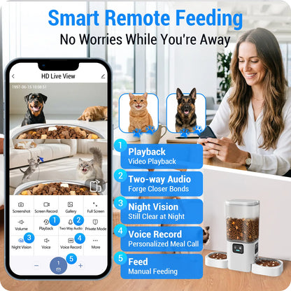 Frienhund Dual Camera Smart Pet Feeder - Options for Camera Integration, 7L Dry Food Capacity, 1080P HD Monitoring with Night Vision, Slow Feed Mode, App Remote Control, Timed & Portion Feeding, Dual Stainless Steel Bowls for Multi-Pet Households