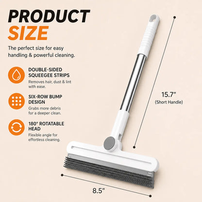Professional Pet Hair Remover Rake and 180° Rotating Broom, Reusable Wet/Dry Squeegee and Silicone Scrubber for Carpets, Upholstery, Hardwood Floors, Bathrooms, and Pet Areas - Lint Roller Alternative for Rugs, Beds, Mats, and Furniture