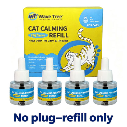 Wavetree Cat Calming Pheromone Diffuser Refill Kit (4 Pack, 120-Day Supply) - 48 ml Odorless Non-Toxic Liquid for Stress Relief in Cats during Environmental Changes, Perfect for Living Spaces