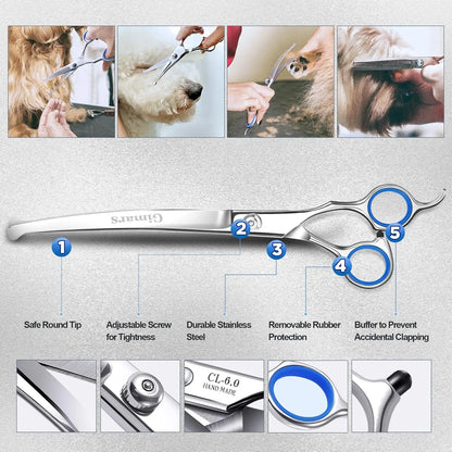 9-In-1 Professional Grooming Scissors Kit for Dogs and Cats - Ergonomic Design with Precise Cutting, Rounded Tips, Thinning Shears, Nail Clipper, File, Steel Comb, and Storage Case for Small to Medium Pets and Beginners