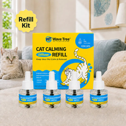 Wavetree Cat Calming Pheromone Diffuser Refill Kit (4 Pack, 120-Day Supply) - 48 ml Odorless Non-Toxic Liquid for Stress Relief in Cats during Environmental Changes, Perfect for Living Spaces
