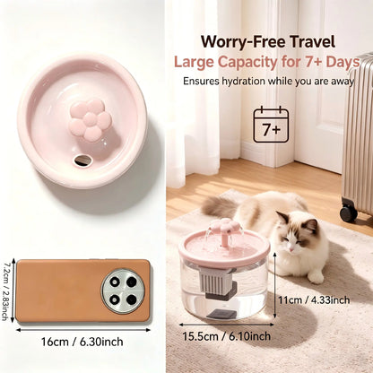 Cat Water Fountain Dispenser with Transparent Design, Quiet Operation, USB Power, and Recirculating Filter for Indoor Use