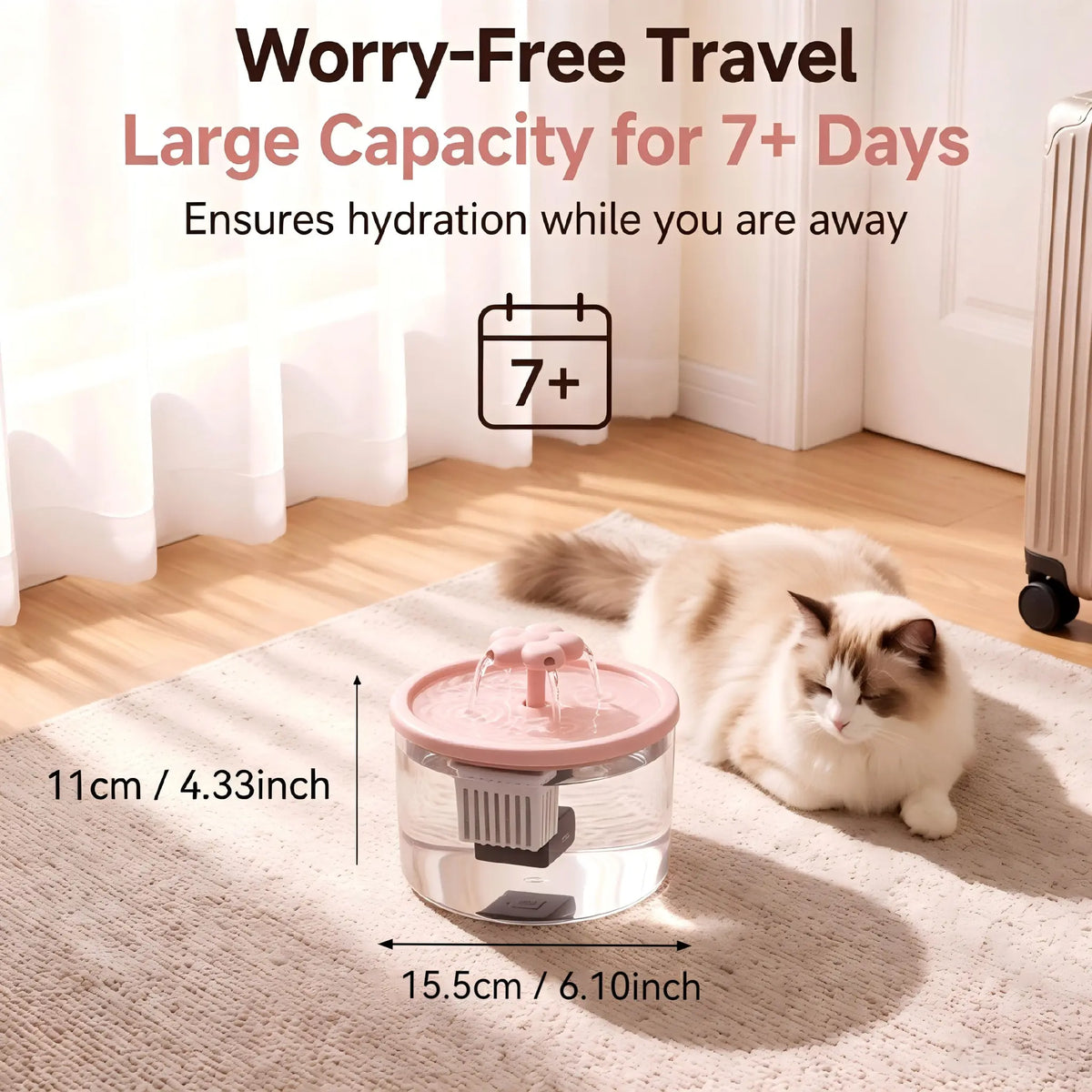 Cat Water Fountain Dispenser with Transparent Design, Quiet Operation, USB Power, and Recirculating Filter for Indoor Use