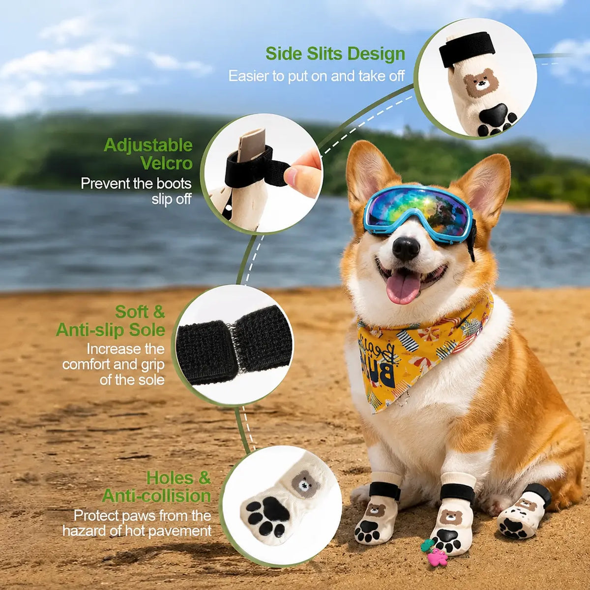 Silicone Anti-Slip Wear-Resistant Outdoor Paw Covers for Dogs and Puppies - 4-Piece Set