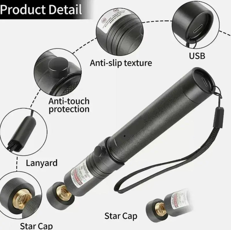 Rechargeable Green Laser Pointer and Line Light Flashlight for Long-Distance Use in Presentations, TV/LED/LCD Screens, Office, Outdoors, and Pet Activities