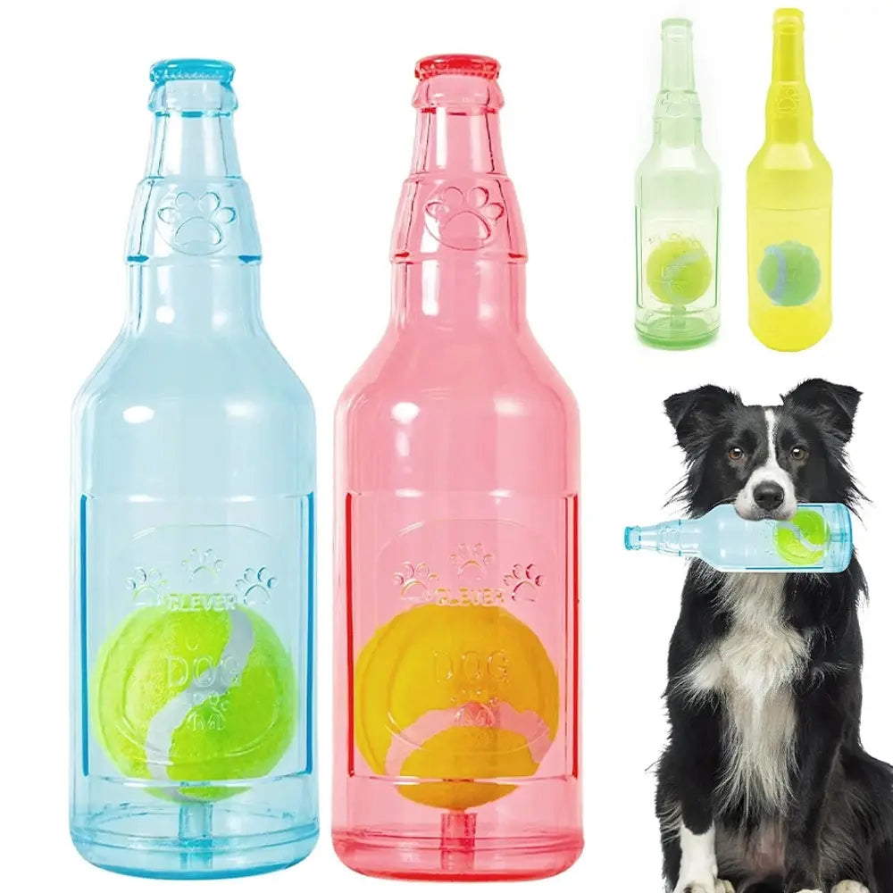 TPR Plastic Bottle-Shaped Dog Chew Toy with Tennis Ball - Interactive Fetch and Tug Toy for Small to Medium Dogs, Durable for Dental Relief and Indoor-Outdoor Play