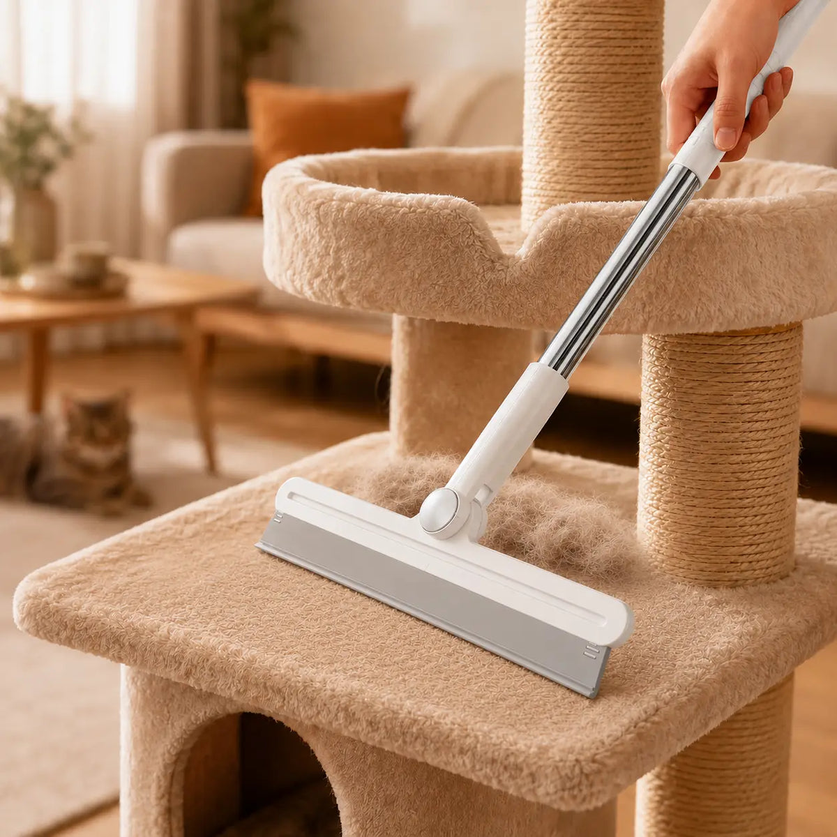 Professional Pet Hair Remover Rake and 180° Rotating Broom, Reusable Wet/Dry Squeegee and Silicone Scrubber for Carpets, Upholstery, Hardwood Floors, Bathrooms, and Pet Areas - Lint Roller Alternative for Rugs, Beds, Mats, and Furniture