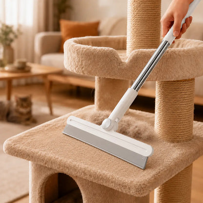 Professional Pet Hair Remover Rake and 180° Rotating Broom, Reusable Wet/Dry Squeegee and Silicone Scrubber for Carpets, Upholstery, Hardwood Floors, Bathrooms, and Pet Areas - Lint Roller Alternative for Rugs, Beds, Mats, and Furniture