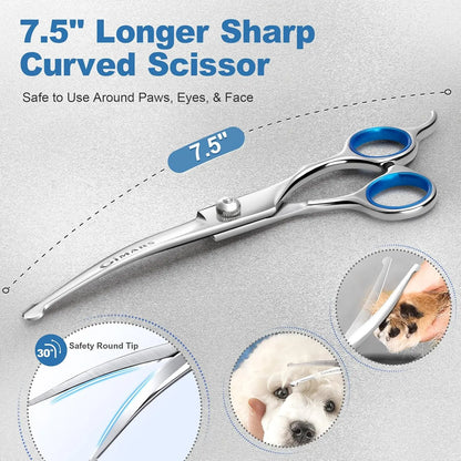 9-In-1 Professional Grooming Scissors Kit for Dogs and Cats - Ergonomic Design with Precise Cutting, Rounded Tips, Thinning Shears, Nail Clipper, File, Steel Comb, and Storage Case for Small to Medium Pets and Beginners