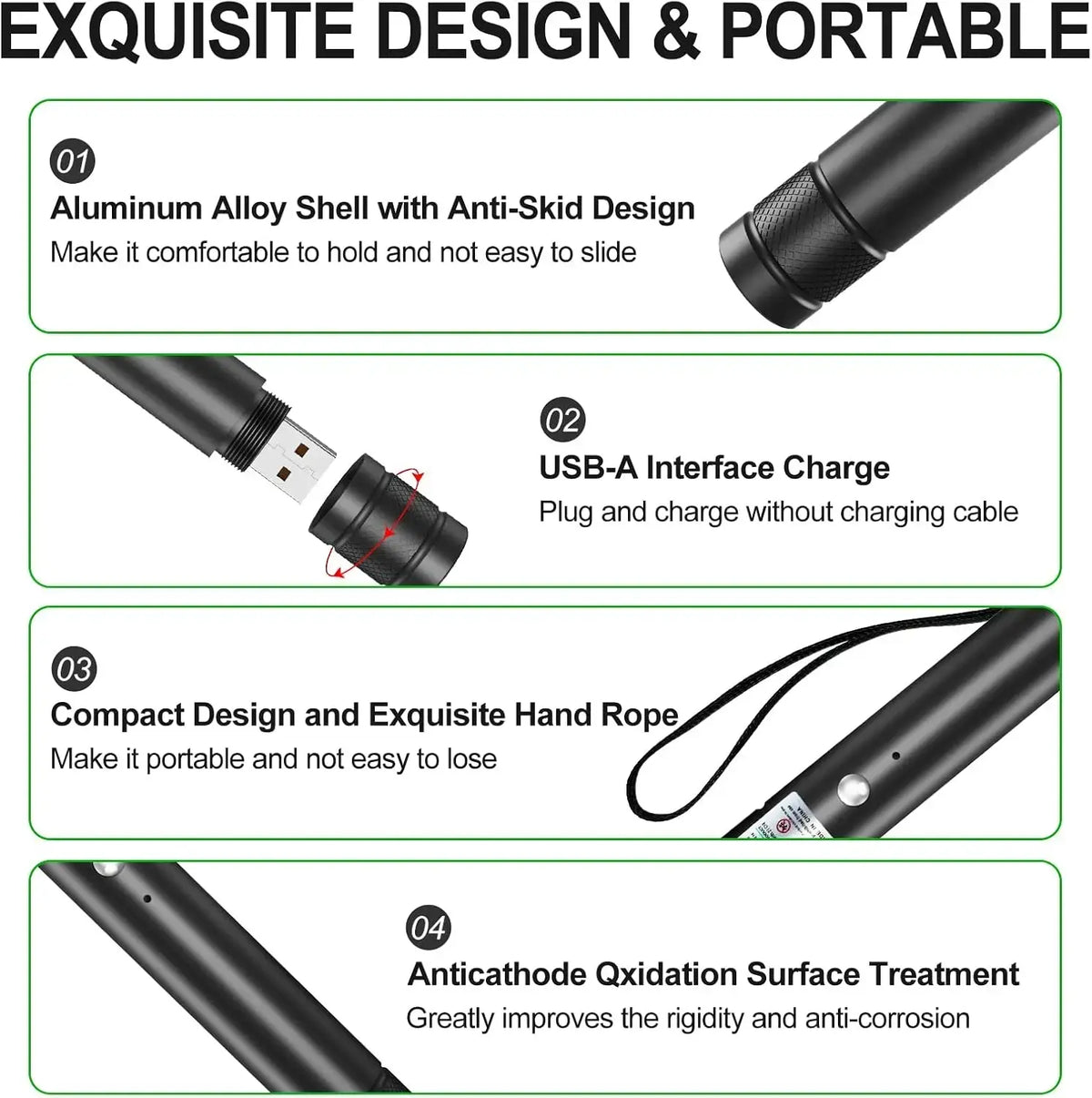 Rechargeable Green Laser Pointer and Line Light Flashlight for Long-Distance Use in Presentations, TV/LED/LCD Screens, Office, Outdoors, and Pet Activities