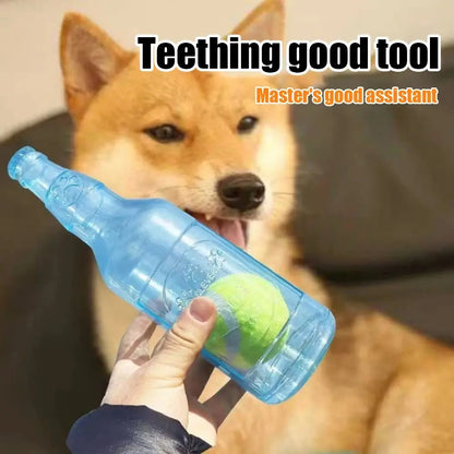 TPR Plastic Bottle-Shaped Dog Chew Toy with Tennis Ball - Interactive Fetch and Tug Toy for Small to Medium Dogs, Durable for Dental Relief and Indoor-Outdoor Play