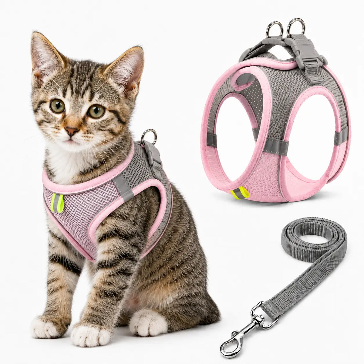 Breathable Mesh Pet Harness and Leash Set - No Pull, Escape-Proof Vest with Reflective Strip for Small to Medium Dogs and Cats - Adjustable Soft Padded Design for Walking and Training