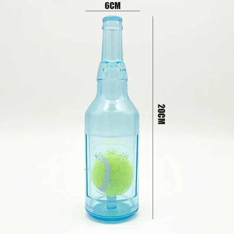 TPR Plastic Bottle-Shaped Dog Chew Toy with Tennis Ball - Interactive Fetch and Tug Toy for Small to Medium Dogs, Durable for Dental Relief and Indoor-Outdoor Play