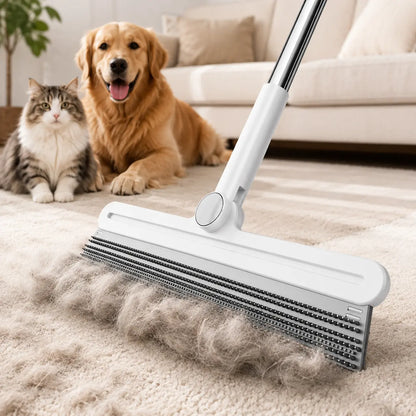 Professional Pet Hair Remover Rake and 180° Rotating Broom, Reusable Wet/Dry Squeegee and Silicone Scrubber for Carpets, Upholstery, Hardwood Floors, Bathrooms, and Pet Areas - Lint Roller Alternative for Rugs, Beds, Mats, and Furniture