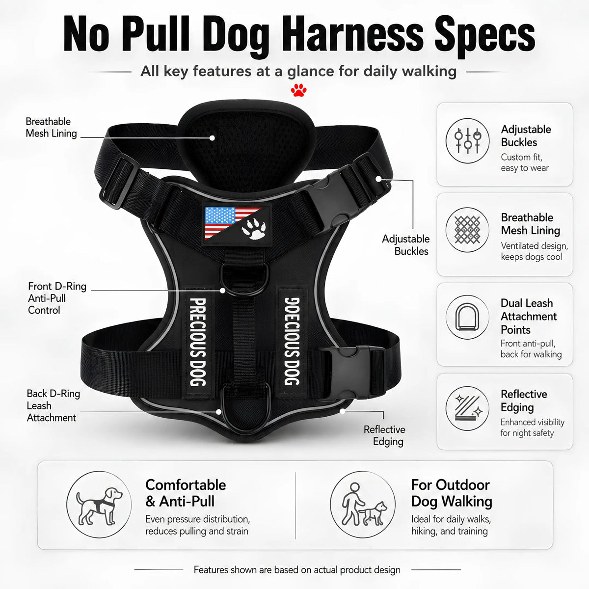 Tactical Dog Harness - Versatile and Durable Harness for All Breeds, Reflective Design, Adjustable No-Pull Control, Comfortable All-Day Wear, Easy Clip Attachment