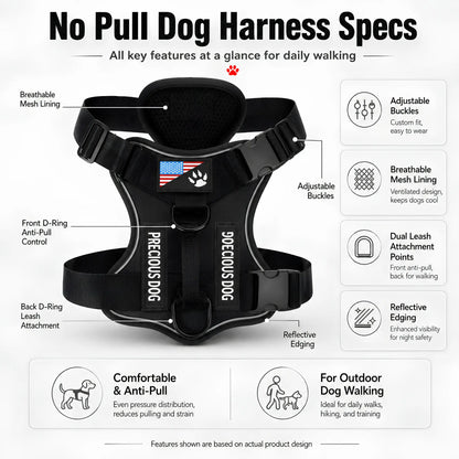 Tactical Dog Harness - Versatile and Durable Harness for All Breeds, Reflective Design, Adjustable No-Pull Control, Comfortable All-Day Wear, Easy Clip Attachment