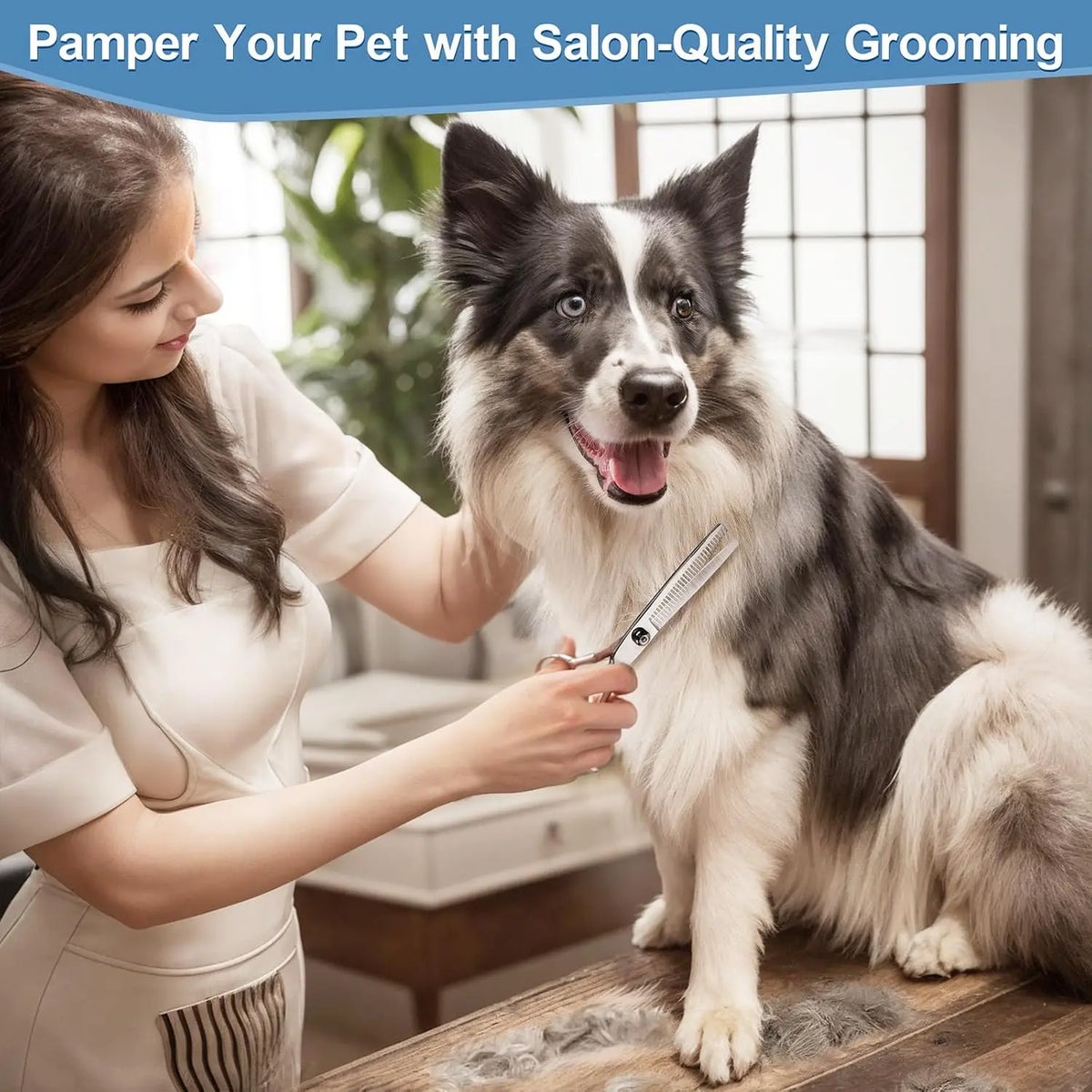 9-In-1 Professional Grooming Scissors Kit for Dogs and Cats - Ergonomic Design with Precise Cutting, Rounded Tips, Thinning Shears, Nail Clipper, File, Steel Comb, and Storage Case for Small to Medium Pets and Beginners