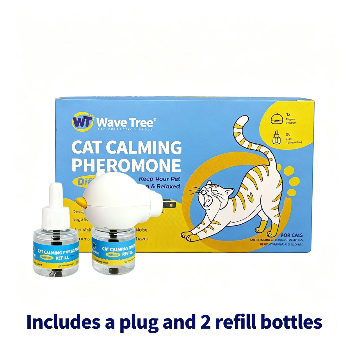 Wavetree Cat Calming Pheromone Diffuser Refill Kit (4 Pack, 120-Day Supply) - 48 ml Odorless Non-Toxic Liquid for Stress Relief in Cats during Environmental Changes, Perfect for Living Spaces