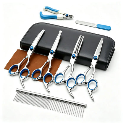 9-In-1 Professional Grooming Scissors Kit for Dogs and Cats - Ergonomic Design with Precise Cutting, Rounded Tips, Thinning Shears, Nail Clipper, File, Steel Comb, and Storage Case for Small to Medium Pets and Beginners