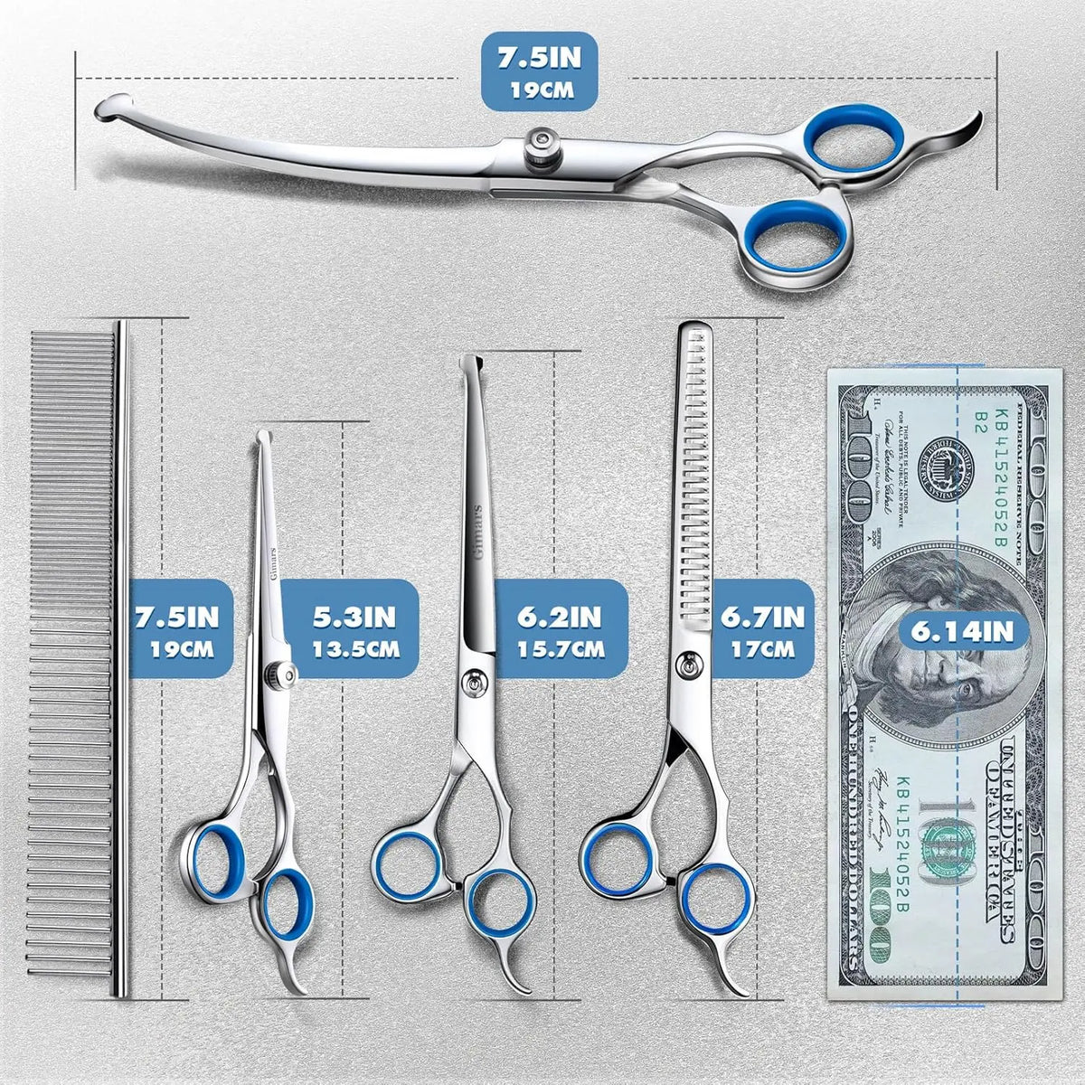 9-In-1 Professional Grooming Scissors Kit for Dogs and Cats - Ergonomic Design with Precise Cutting, Rounded Tips, Thinning Shears, Nail Clipper, File, Steel Comb, and Storage Case for Small to Medium Pets and Beginners