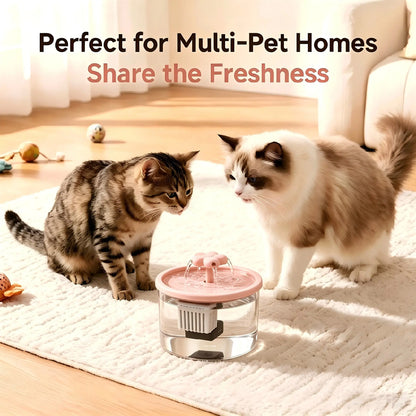 Cat Water Fountain Dispenser with Transparent Design, Quiet Operation, USB Power, and Recirculating Filter for Indoor Use