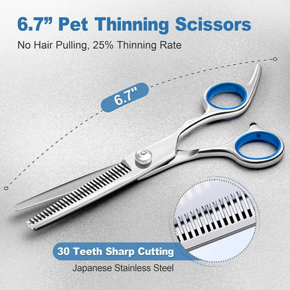 9-In-1 Professional Grooming Scissors Kit for Dogs and Cats - Ergonomic Design with Precise Cutting, Rounded Tips, Thinning Shears, Nail Clipper, File, Steel Comb, and Storage Case for Small to Medium Pets and Beginners