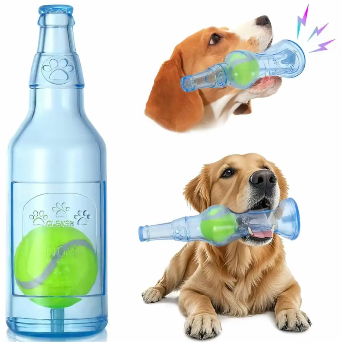 TPR Plastic Bottle-Shaped Dog Chew Toy with Tennis Ball - Interactive Fetch and Tug Toy for Small to Medium Dogs, Durable for Dental Relief and Indoor-Outdoor Play