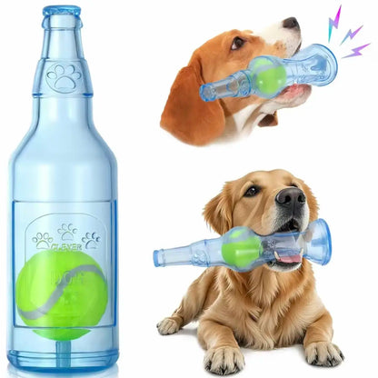 TPR Plastic Bottle-Shaped Dog Chew Toy with Tennis Ball - Interactive Fetch and Tug Toy for Small to Medium Dogs, Durable for Dental Relief and Indoor-Outdoor Play