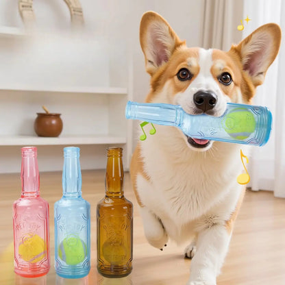 TPR Plastic Bottle-Shaped Dog Chew Toy with Tennis Ball - Interactive Fetch and Tug Toy for Small to Medium Dogs, Durable for Dental Relief and Indoor-Outdoor Play