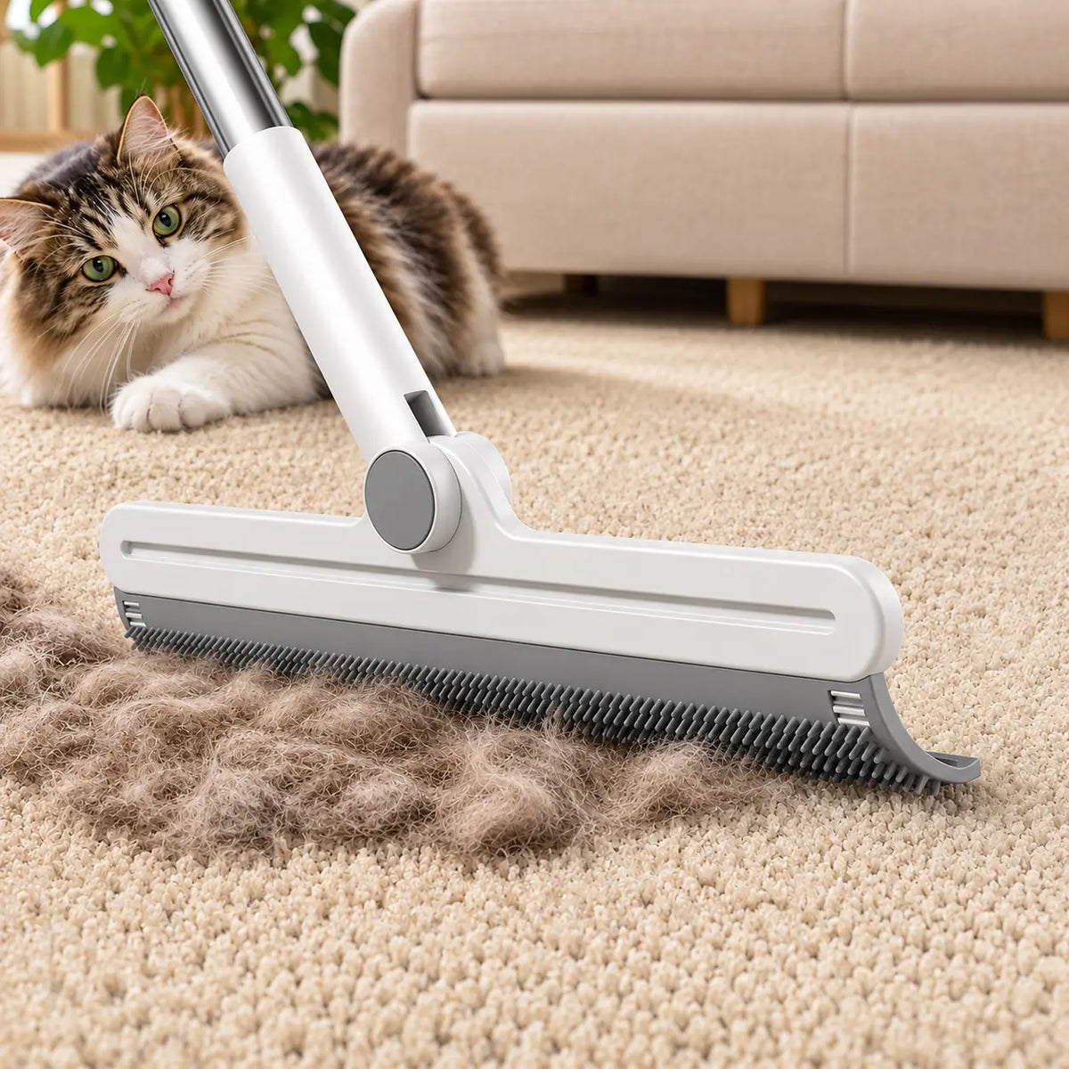 Professional Pet Hair Remover Rake and 180° Rotating Broom, Reusable Wet/Dry Squeegee and Silicone Scrubber for Carpets, Upholstery, Hardwood Floors, Bathrooms, and Pet Areas - Lint Roller Alternative for Rugs, Beds, Mats, and Furniture