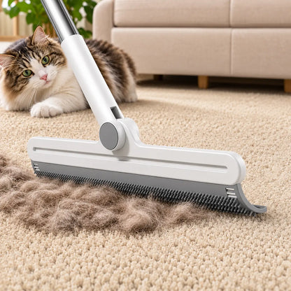 Professional Pet Hair Remover Rake and 180° Rotating Broom, Reusable Wet/Dry Squeegee and Silicone Scrubber for Carpets, Upholstery, Hardwood Floors, Bathrooms, and Pet Areas - Lint Roller Alternative for Rugs, Beds, Mats, and Furniture