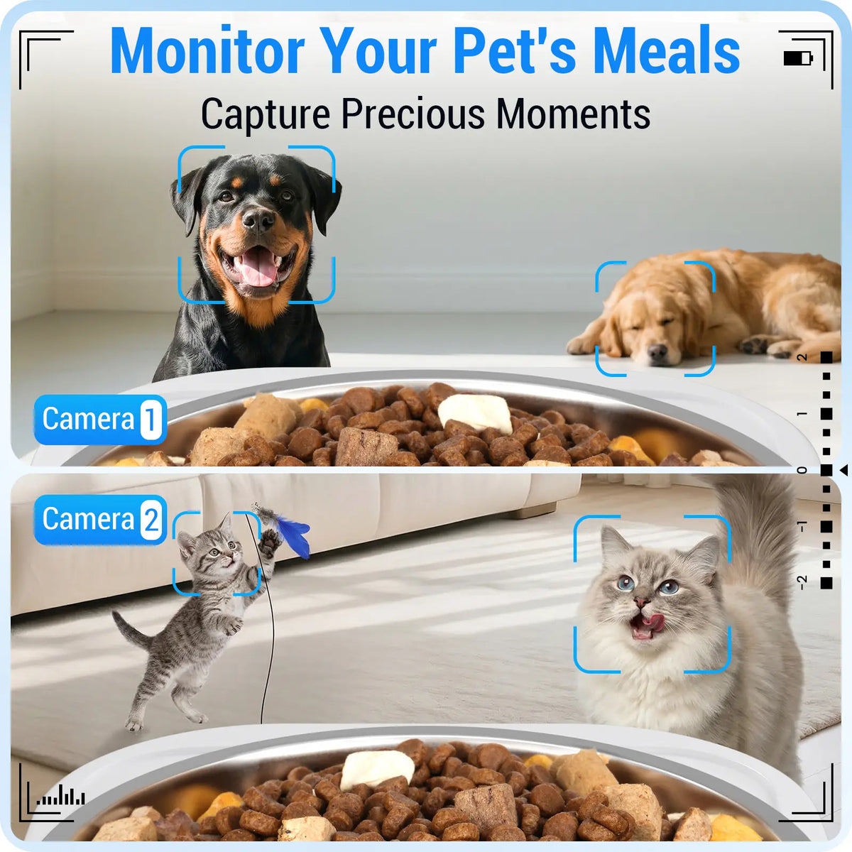 Frienhund Dual Camera Smart Pet Feeder - Options for Camera Integration, 7L Dry Food Capacity, 1080P HD Monitoring with Night Vision, Slow Feed Mode, App Remote Control, Timed & Portion Feeding, Dual Stainless Steel Bowls for Multi-Pet Households