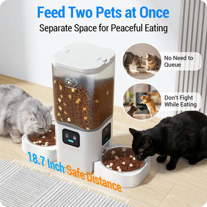 Frienhund Dual Camera Smart Pet Feeder - Options for Camera Integration, 7L Dry Food Capacity, 1080P HD Monitoring with Night Vision, Slow Feed Mode, App Remote Control, Timed & Portion Feeding, Dual Stainless Steel Bowls for Multi-Pet Households
